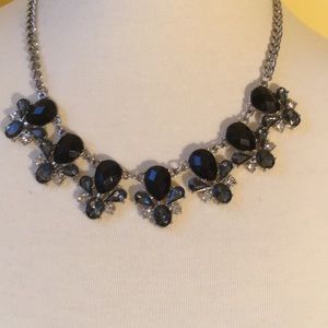 Clear Gem Jet Black/Light Gray Necklace